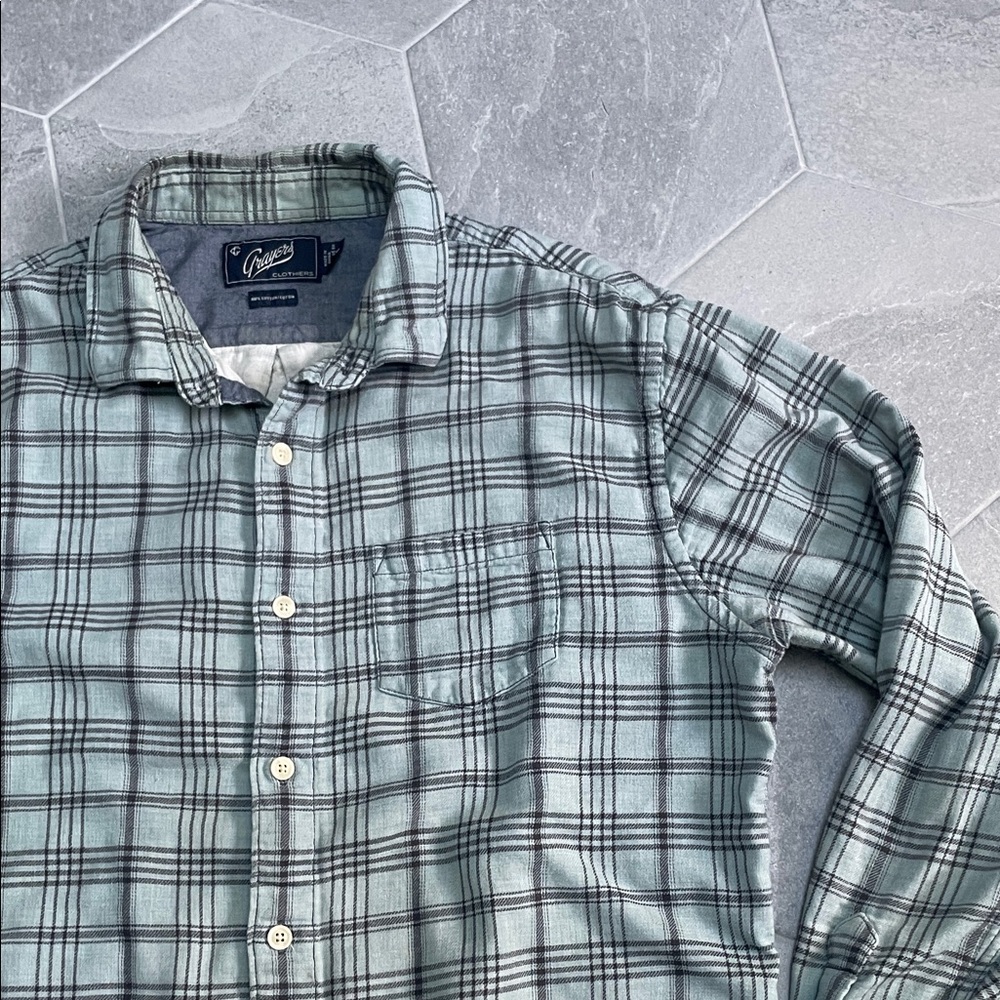 Grayers Greem & Black Plaid Flannel Mens Shirt - Large